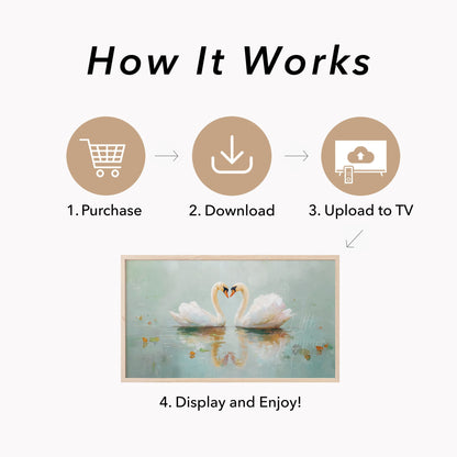 Swan Pair On Misty Water Frame TV Art displayed on a TV