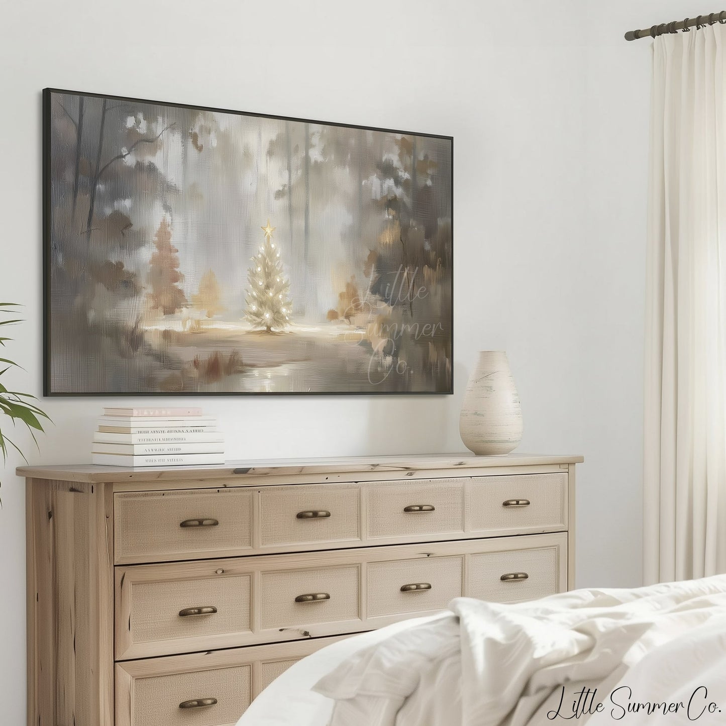 Snowy Christmas Tree Frame TV Art displayed on a TV