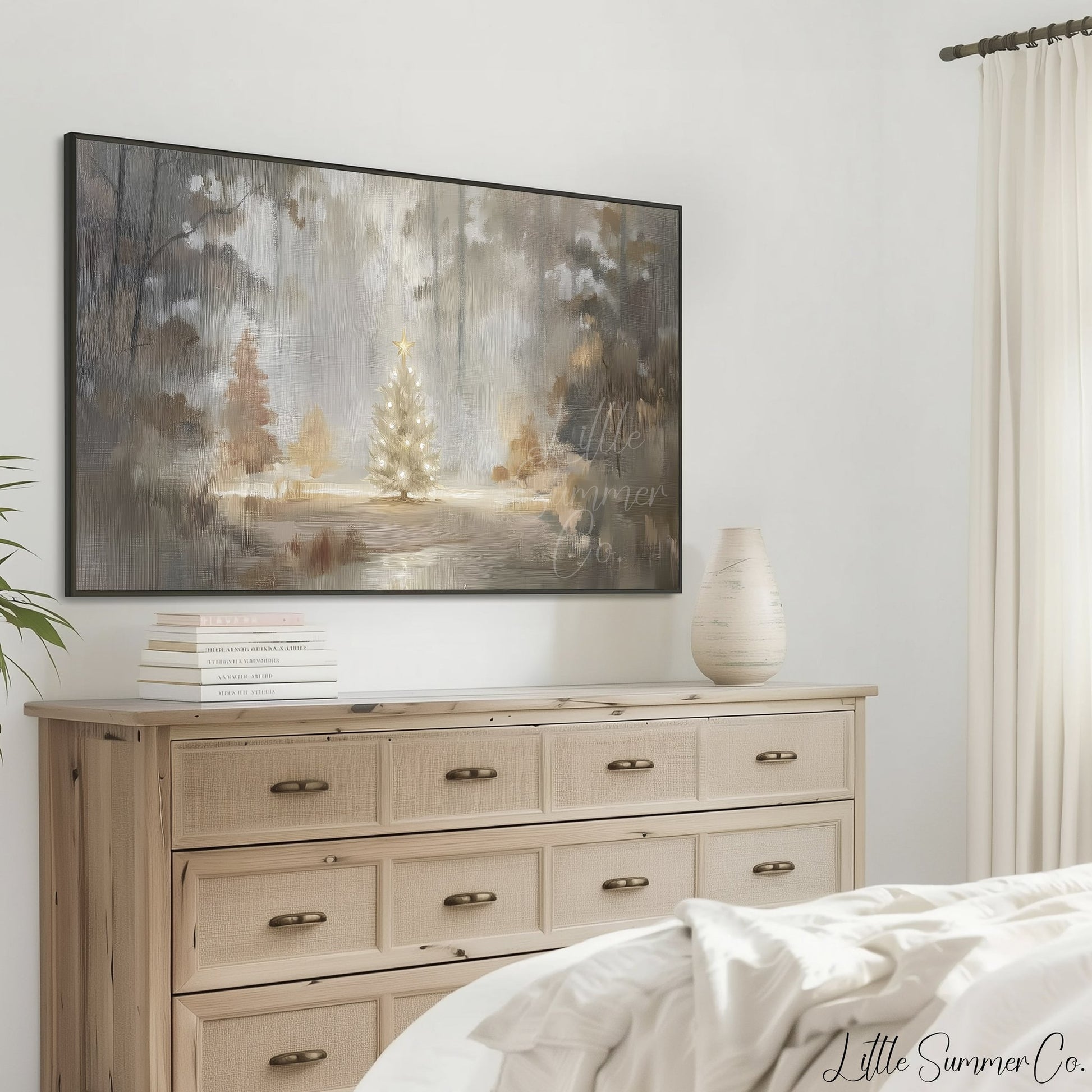 Snowy Christmas Tree Frame TV Art displayed on a TV