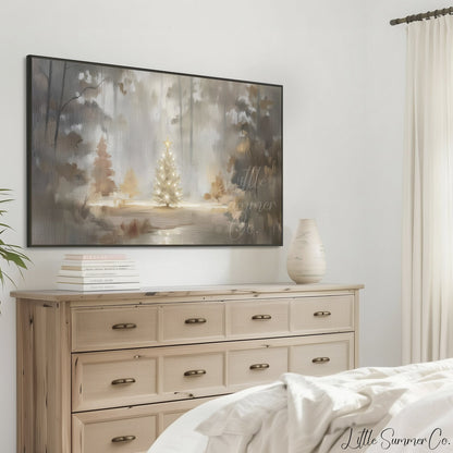 Snowy Christmas Tree Frame TV Art displayed on a TV