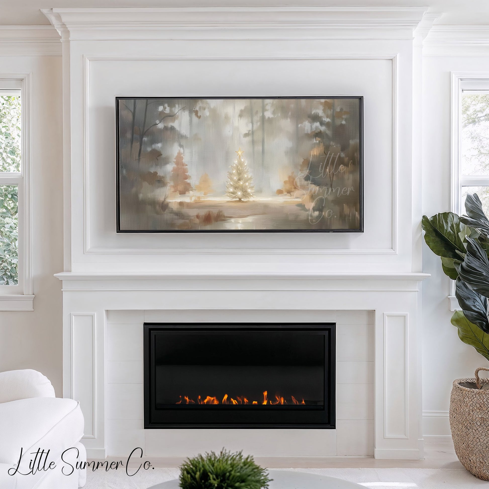 Snowy Christmas Tree Frame TV Art displayed on a TV