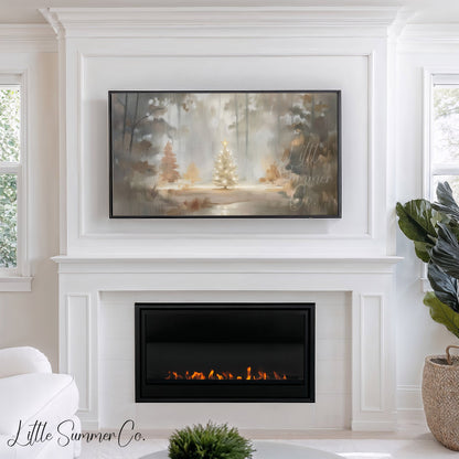 Snowy Christmas Tree Frame TV Art displayed on a TV