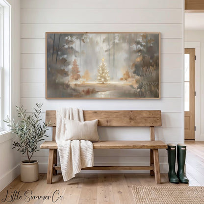 Snowy Christmas Tree Frame TV Art displayed on a TV