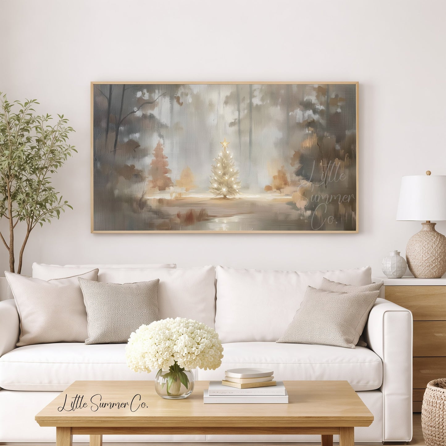 Snowy Christmas Tree Frame TV Art displayed on a TV