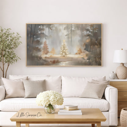 Snowy Christmas Tree Frame TV Art displayed on a TV
