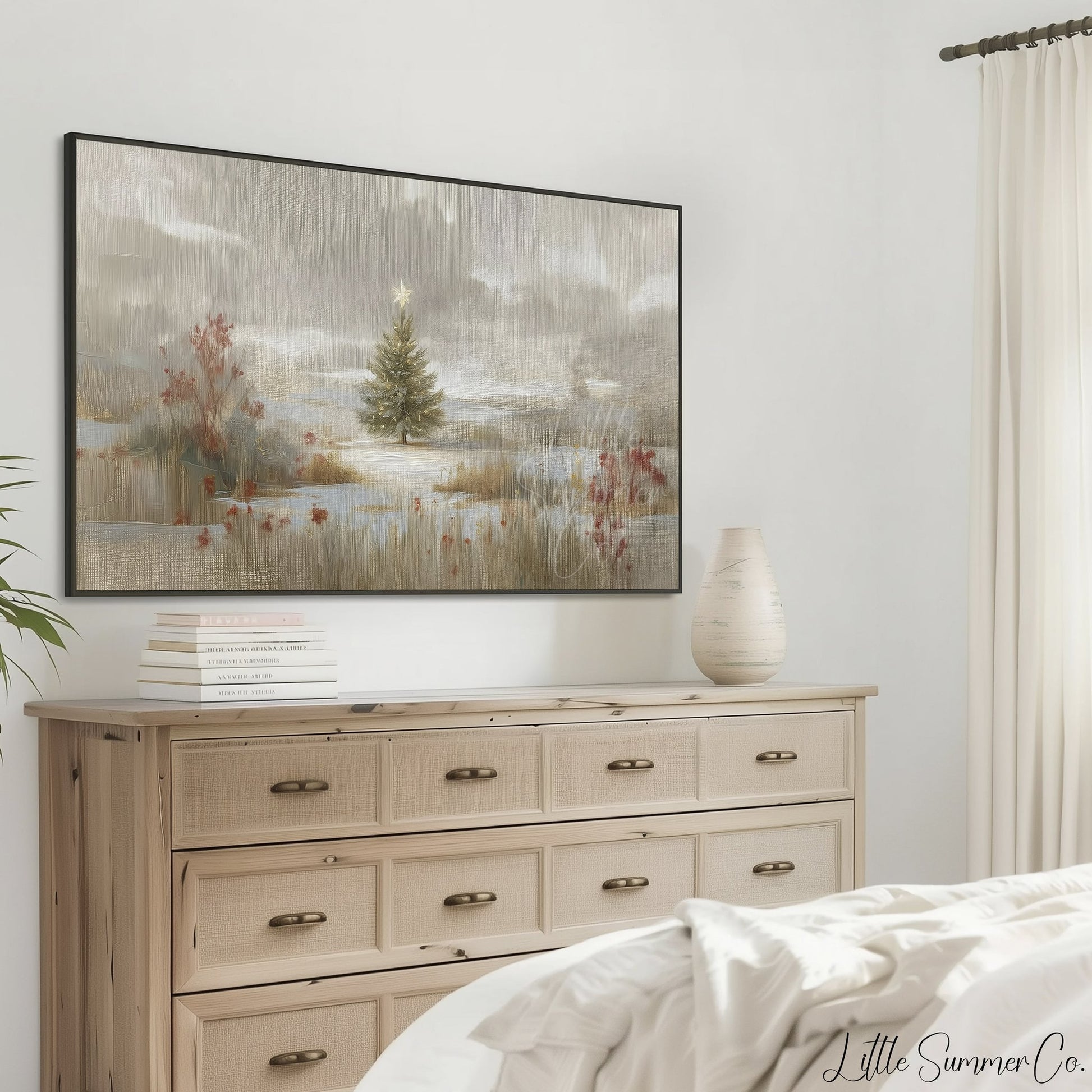 Lone Christmas Tree Snowfield Frame TV Art displayed on a TV