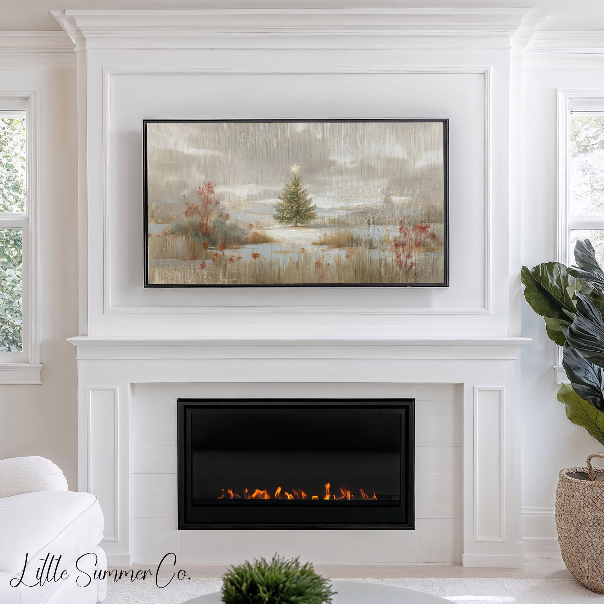 Lone Christmas Tree Snowfield Frame TV Art displayed on a TV