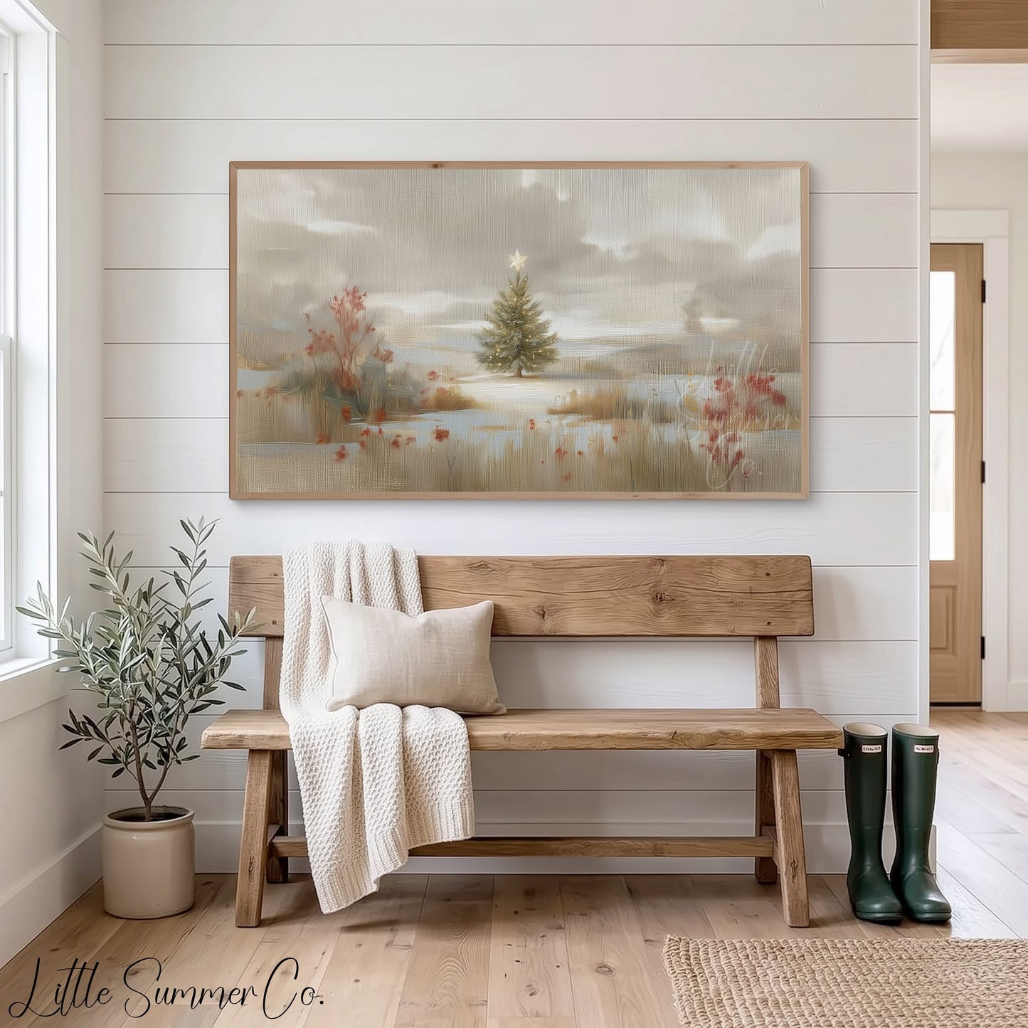 Lone Christmas Tree Snowfield Frame TV Art displayed on a TV