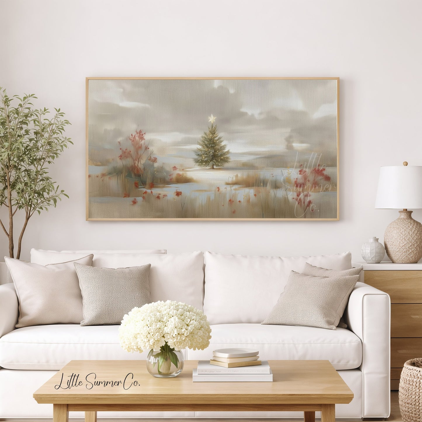Lone Christmas Tree Snowfield Frame TV Art displayed on a TV