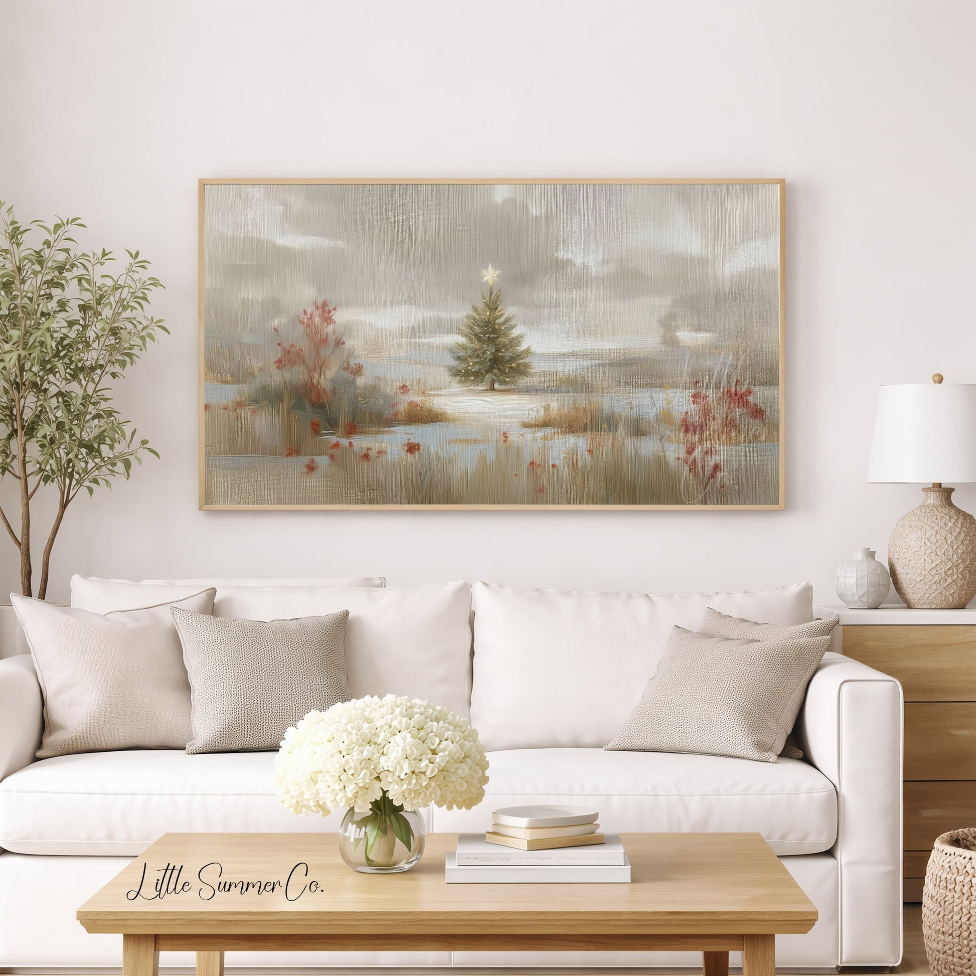 Lone Christmas Tree Snowfield Frame TV Art displayed on a TV