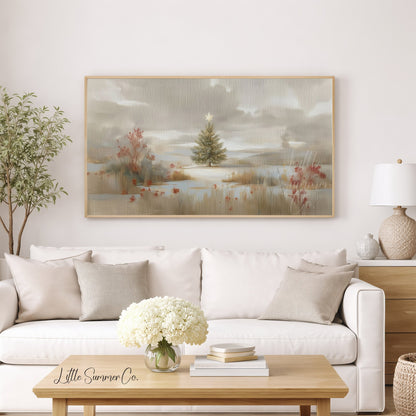 Lone Christmas Tree Snowfield Frame TV Art displayed on a TV