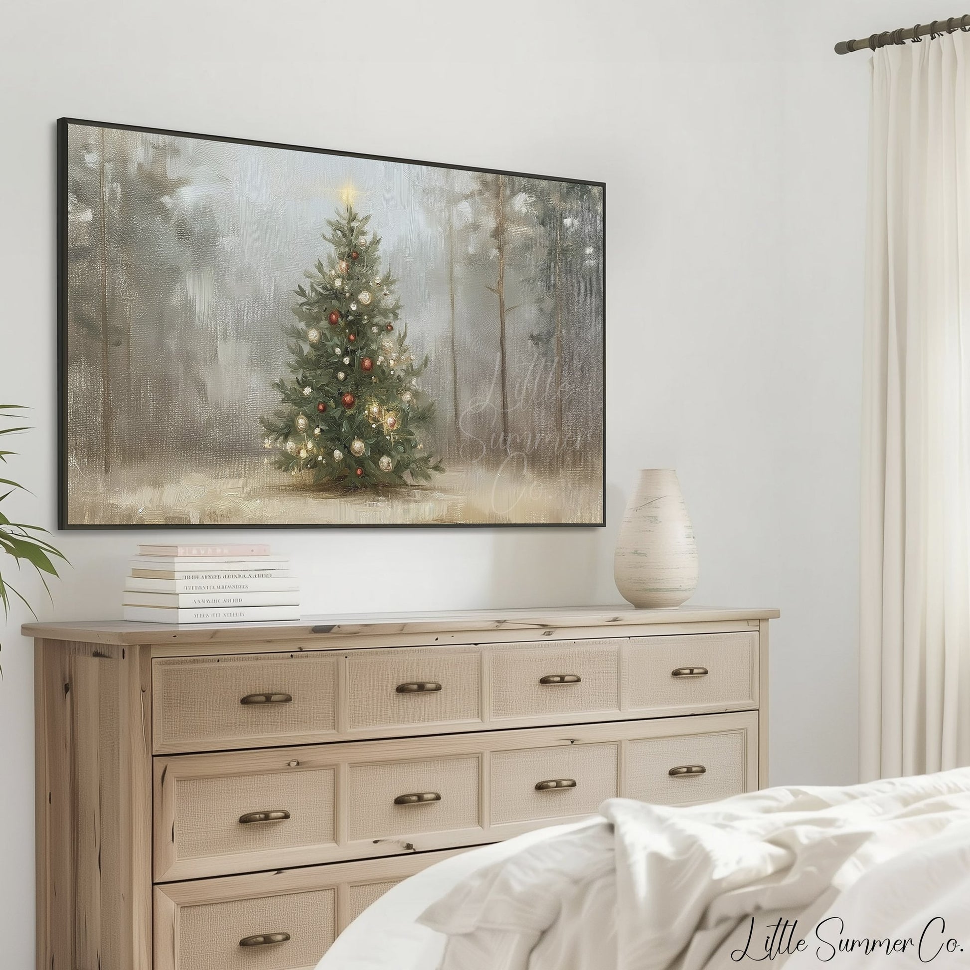 Forest Christmas Tree Frame TV Art displayed on a TV