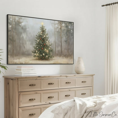 Forest Christmas Tree Frame TV Art displayed on a TV