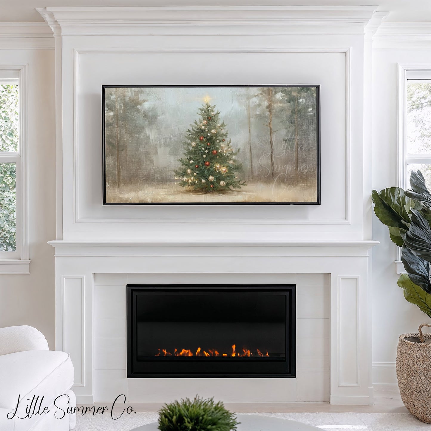 Forest Christmas Tree Frame TV Art displayed on a TV
