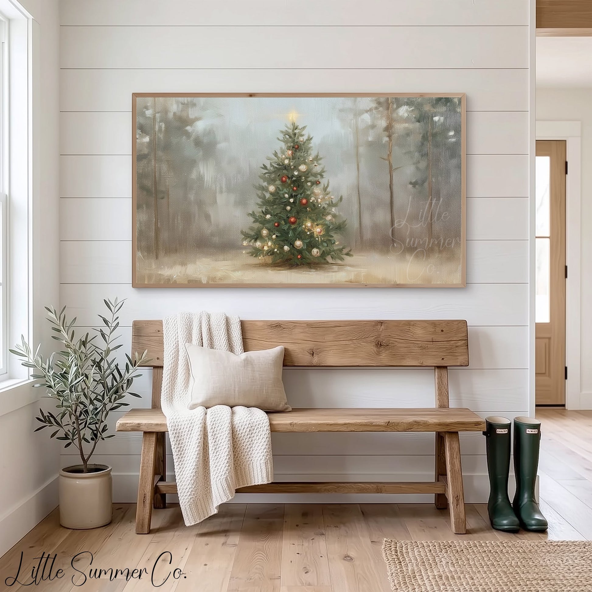 Forest Christmas Tree Frame TV Art displayed on a TV