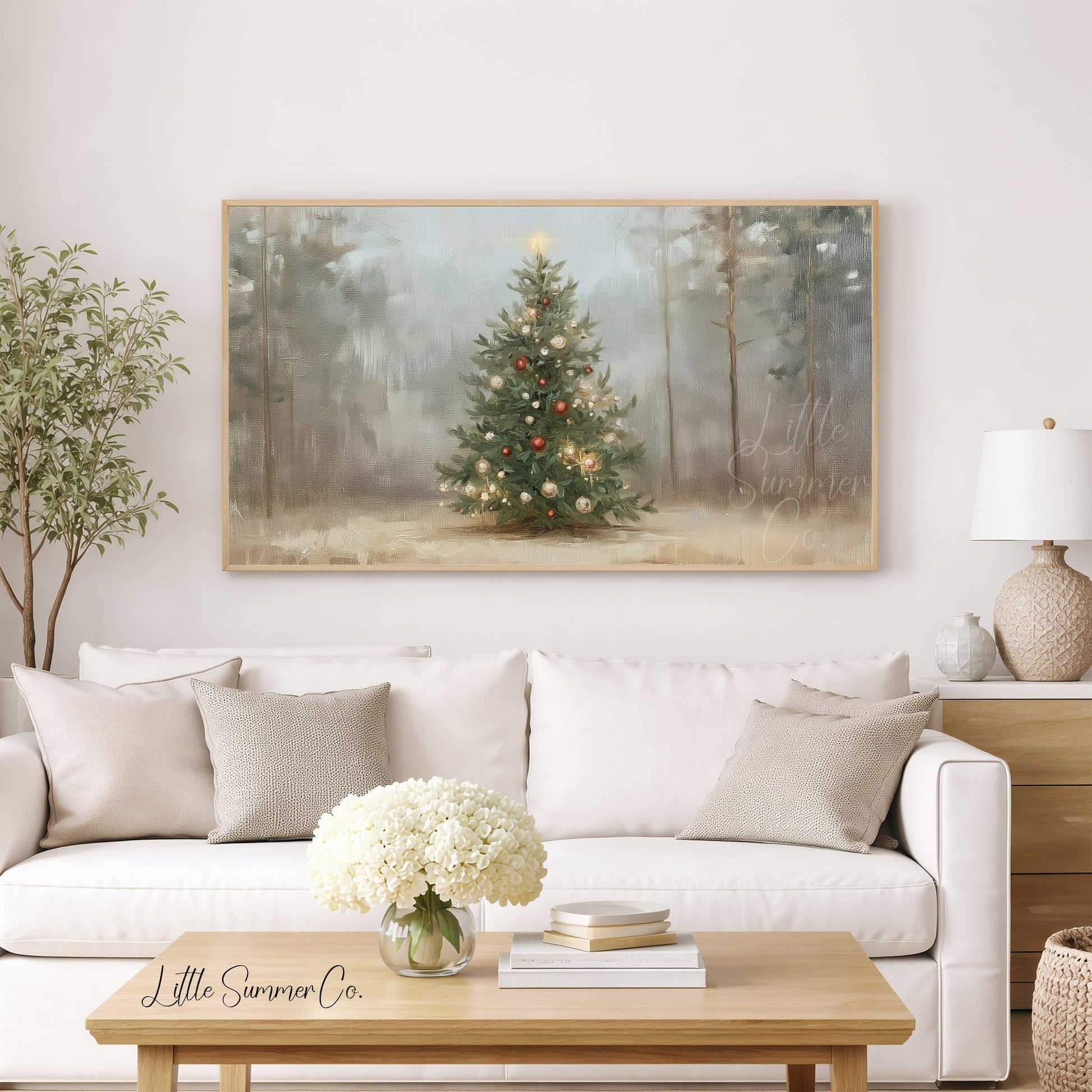 Forest Christmas Tree Frame TV Art displayed on a TV