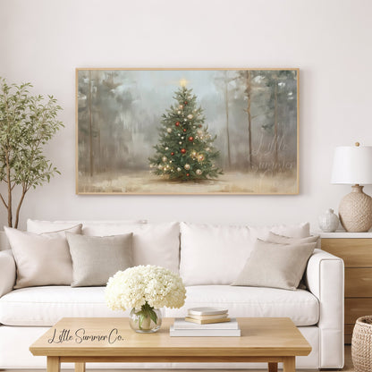 Forest Christmas Tree Frame TV Art displayed on a TV