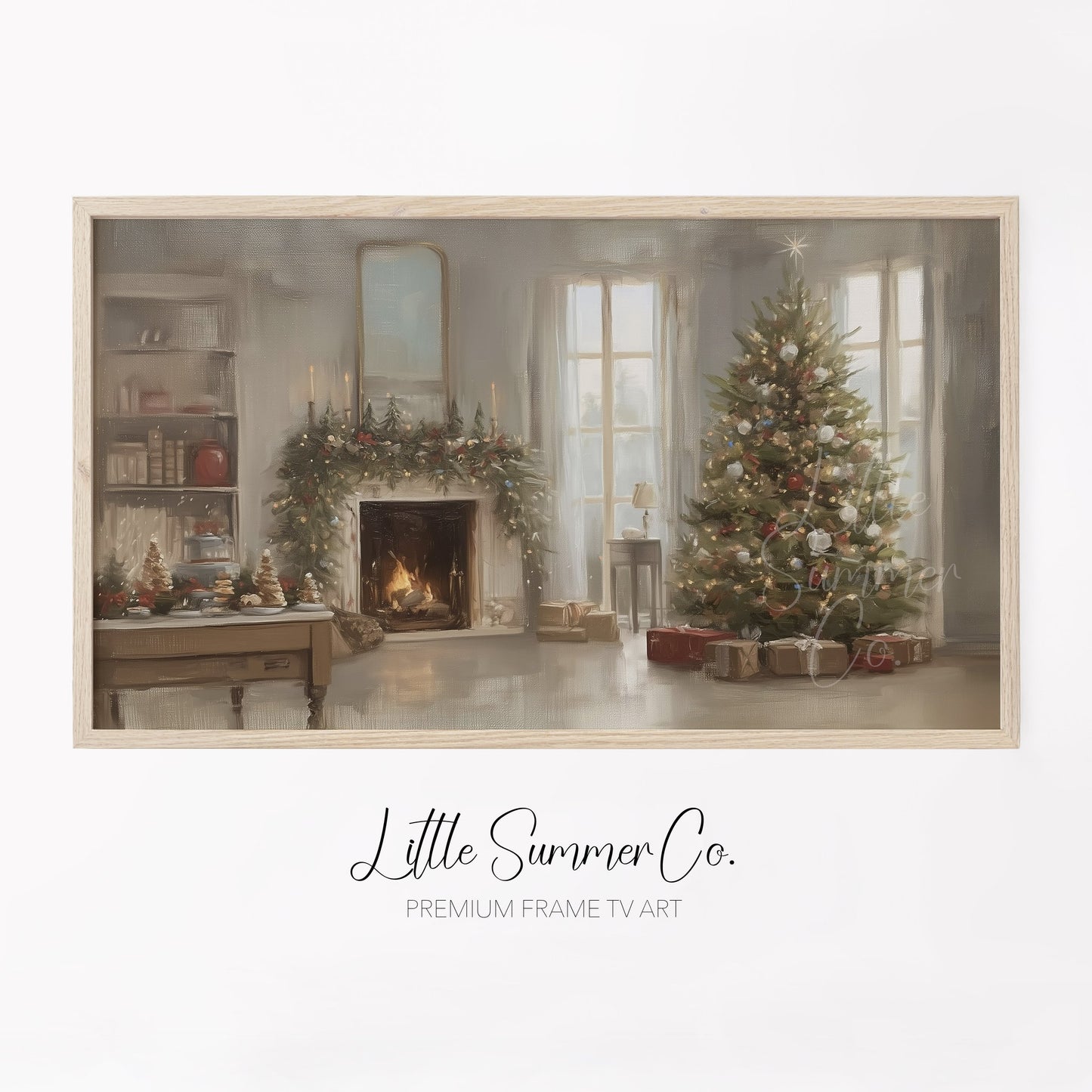 Fireplace Christmas Tree Frame TV Art displayed on a TV