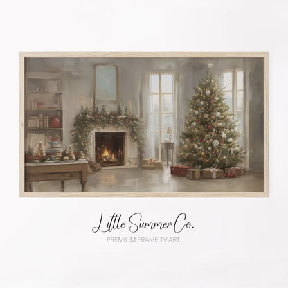 Fireplace Christmas Tree Frame TV Art displayed on a TV
