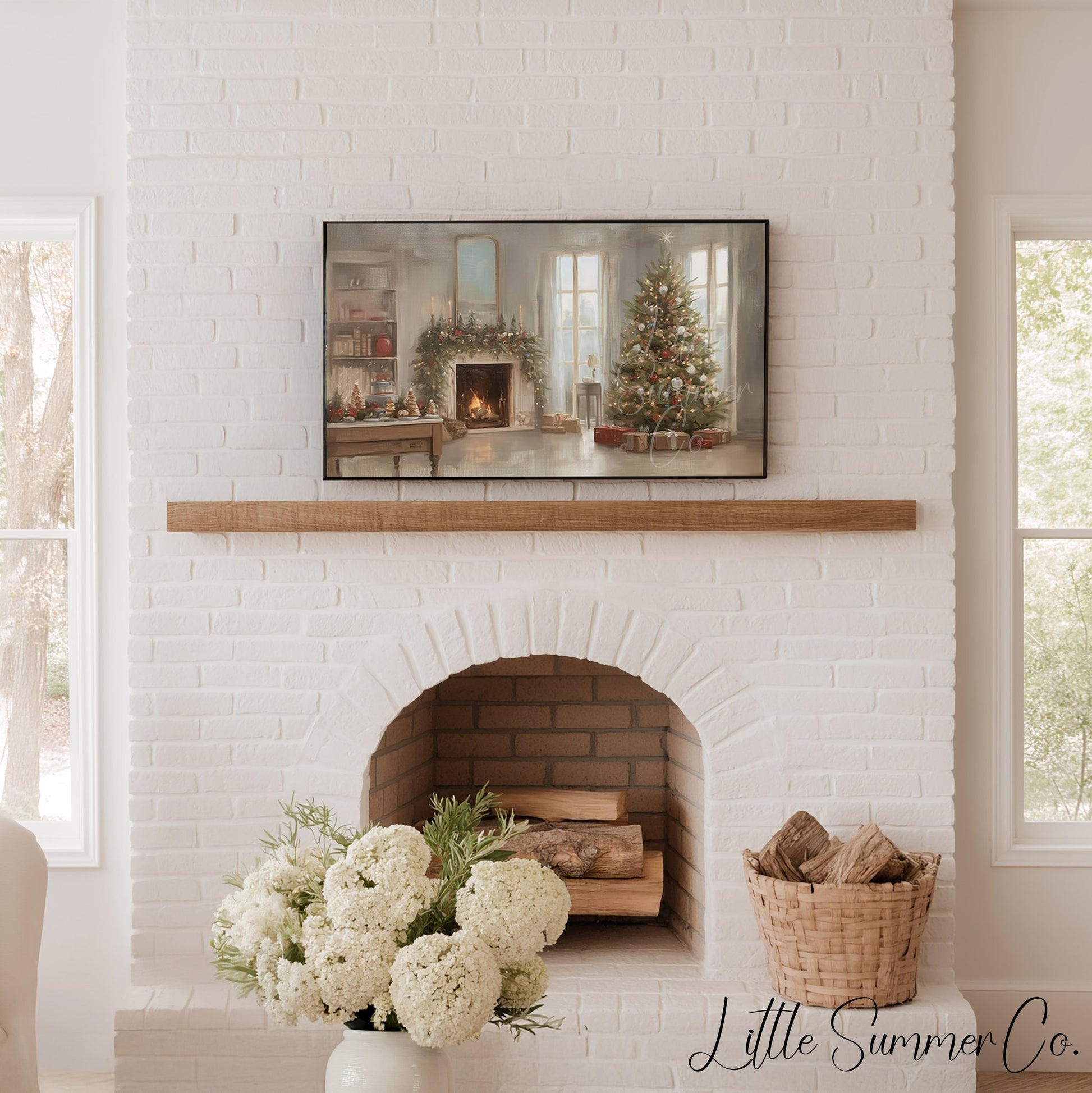 Fireplace Christmas Tree Frame TV Art displayed on a TV