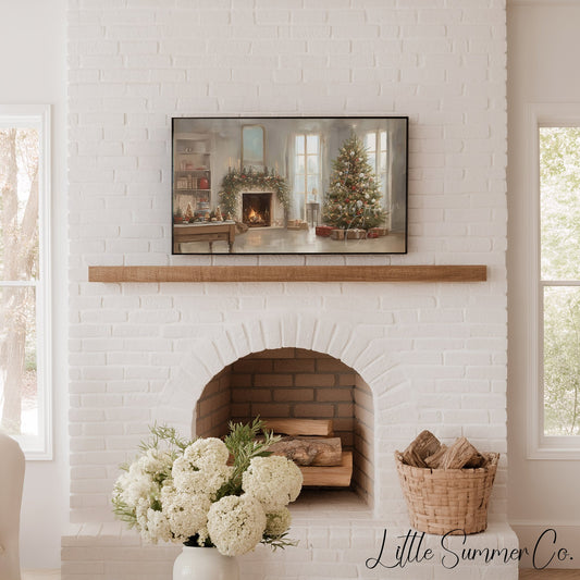 Fireplace Christmas Tree Frame TV Art displayed on a TV