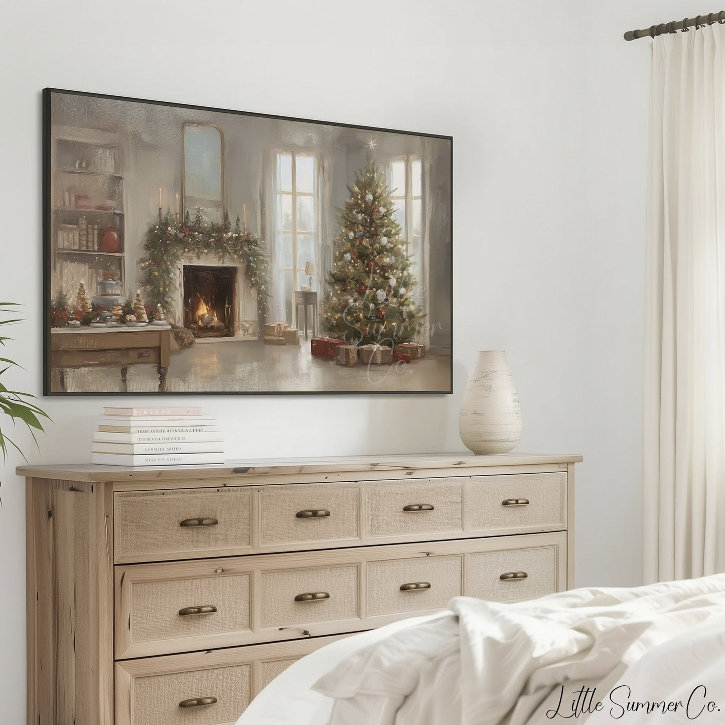 Fireplace Christmas Tree Frame TV Art displayed on a TV