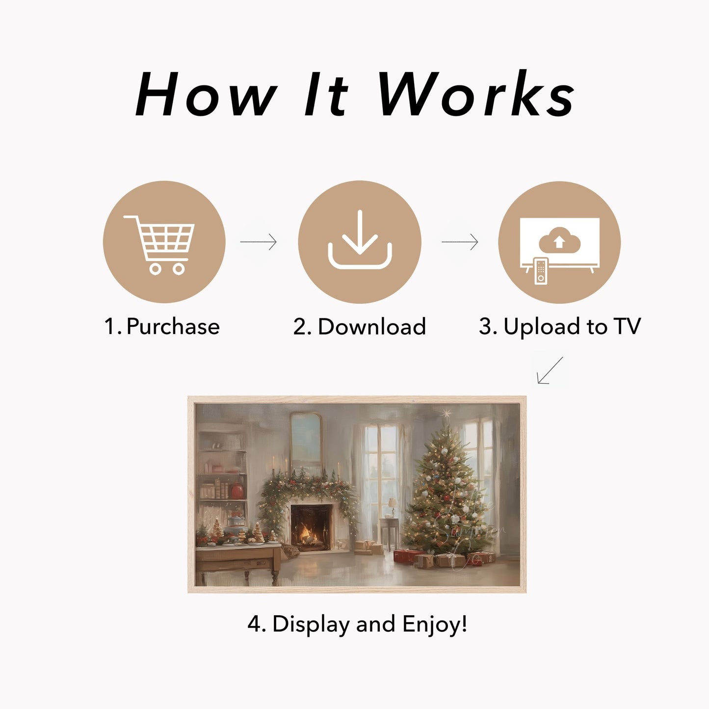 Fireplace Christmas Tree Frame TV Art displayed on a TV