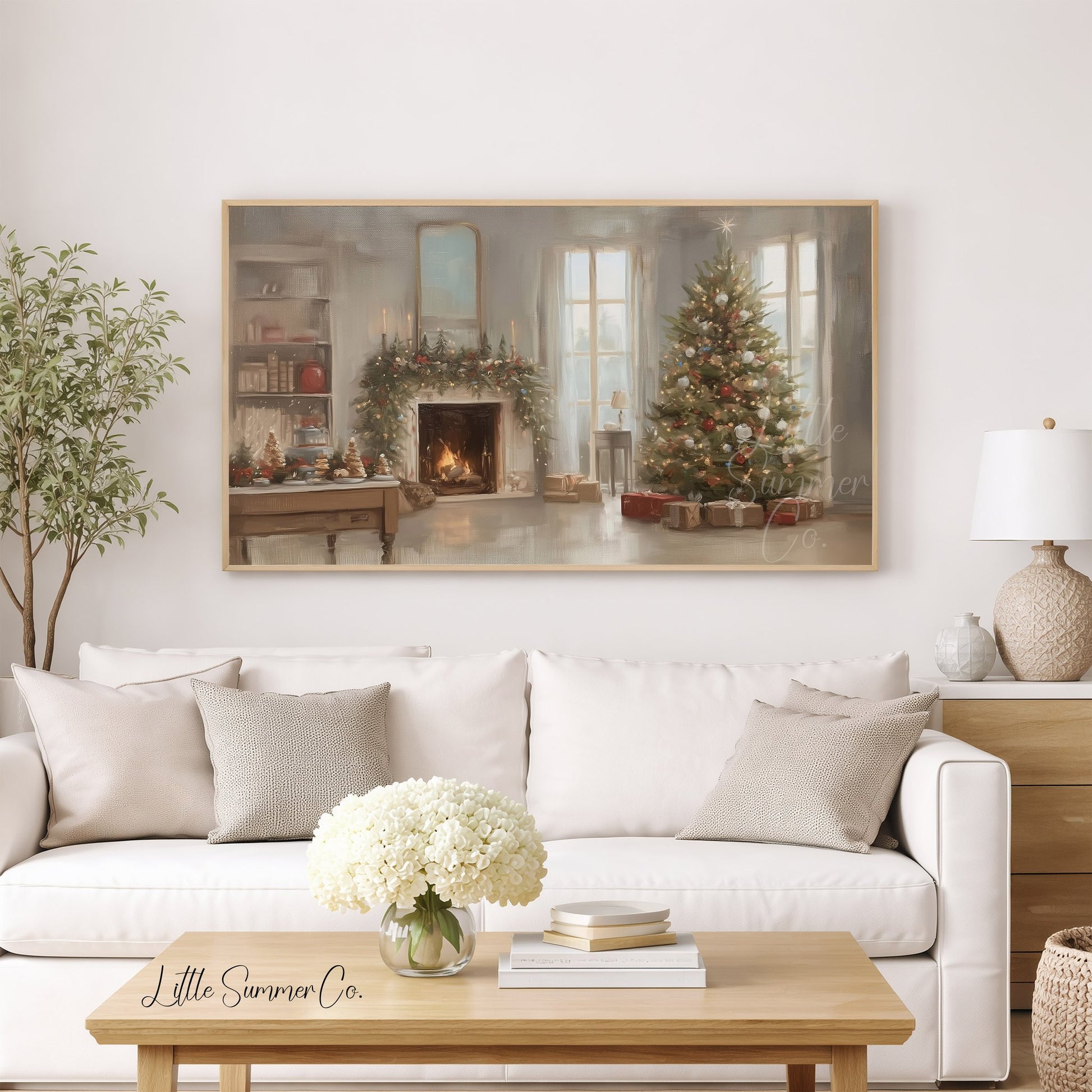 Fireplace Christmas Tree Frame TV Art displayed on a TV