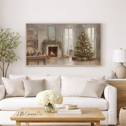 Fireplace Christmas Tree Frame TV Art displayed on a TV