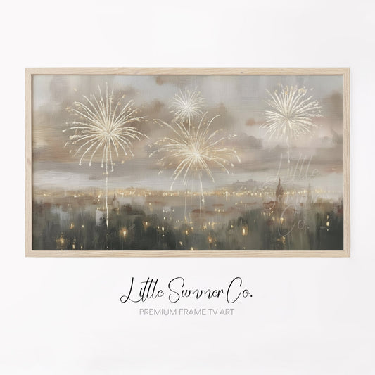 City Fireworks Frame TV Art displayed on a TV