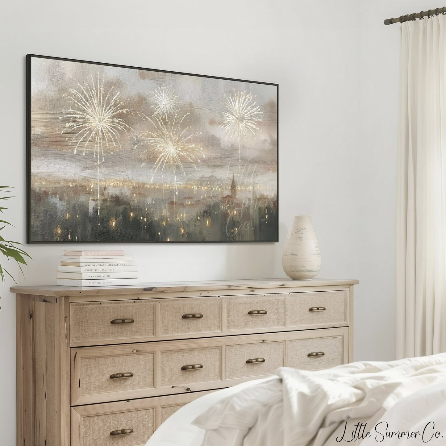 City Fireworks Frame TV Art displayed on a TV