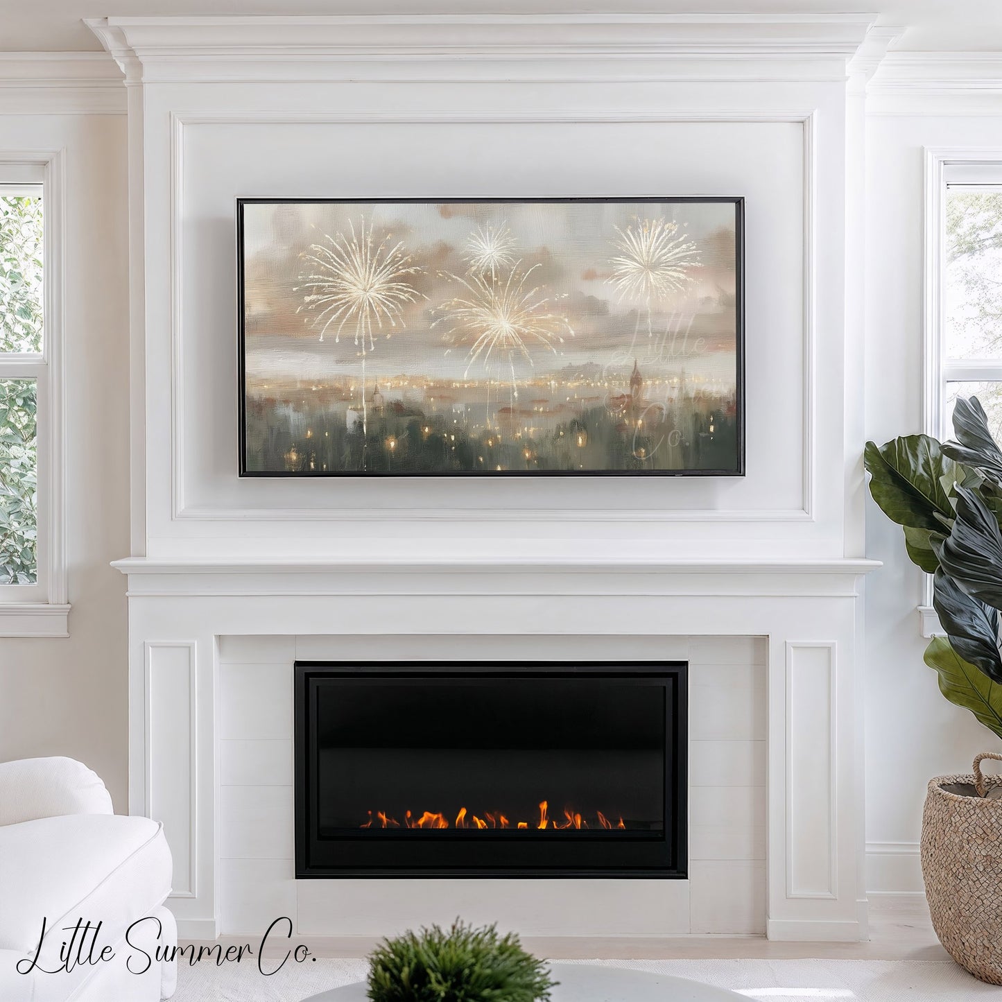 City Fireworks Frame TV Art displayed on a TV