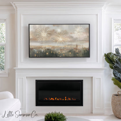 City Fireworks Frame TV Art displayed on a TV