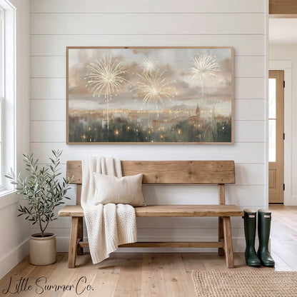 City Fireworks Frame TV Art displayed on a TV