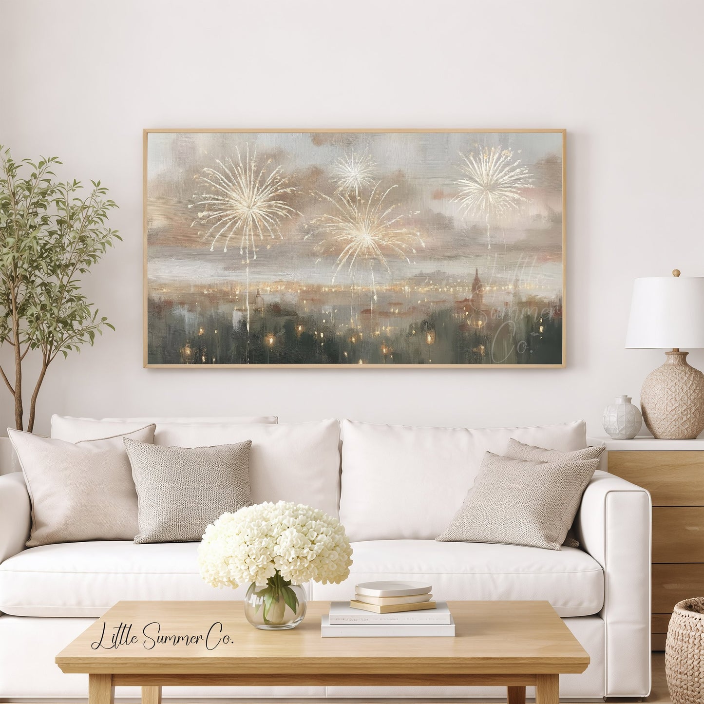 City Fireworks Frame TV Art displayed on a TV