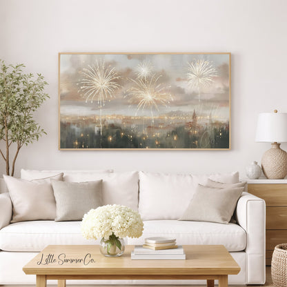 City Fireworks Frame TV Art displayed on a TV