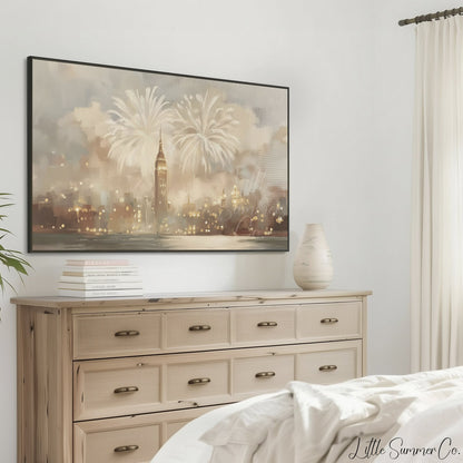 New York Fireworks New Year Frame TV Art displayed on a TV
