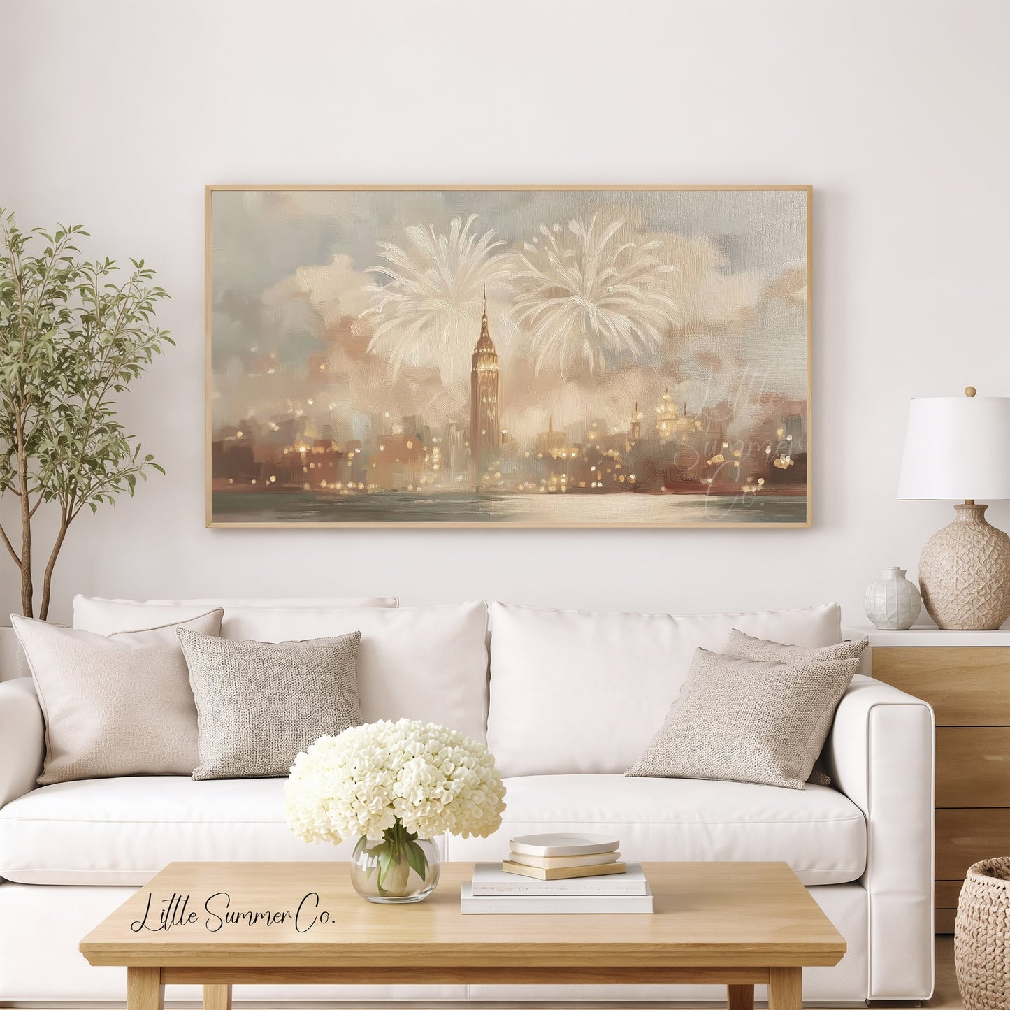 New York Fireworks New Year Frame TV Art displayed on a TV