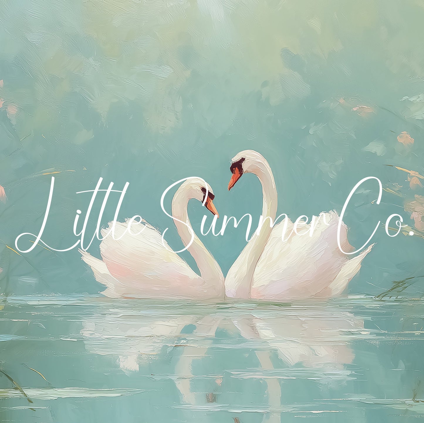 Swans Among Pink Wildflowers Frame TV Art displayed on a TV