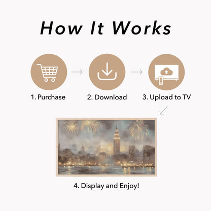 City Fireworks Skyline Frame TV Art displayed on a TV