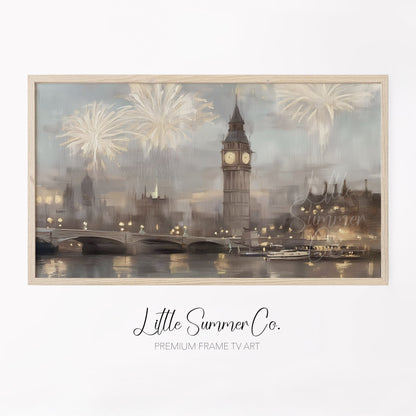 London New Year Fireworks Frame TV Art displayed on a TV