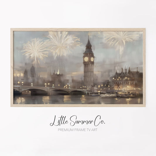 London New Year Fireworks Frame TV Art displayed on a TV