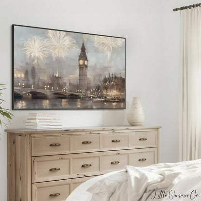 London New Year Fireworks Frame TV Art displayed on a TV