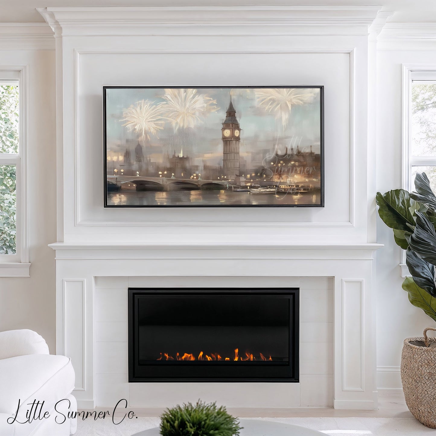 London New Year Fireworks Frame TV Art displayed on a TV