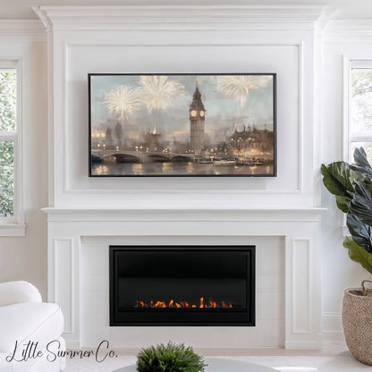 London New Year Fireworks Frame TV Art displayed on a TV