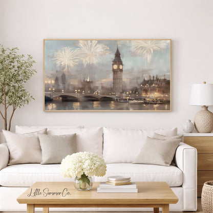 London New Year Fireworks Frame TV Art displayed on a TV