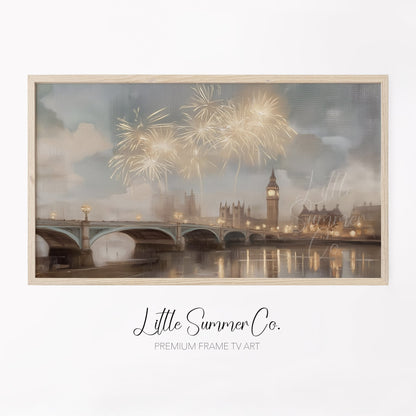 Big Ben Fireworks Frame TV Art displayed on a TV