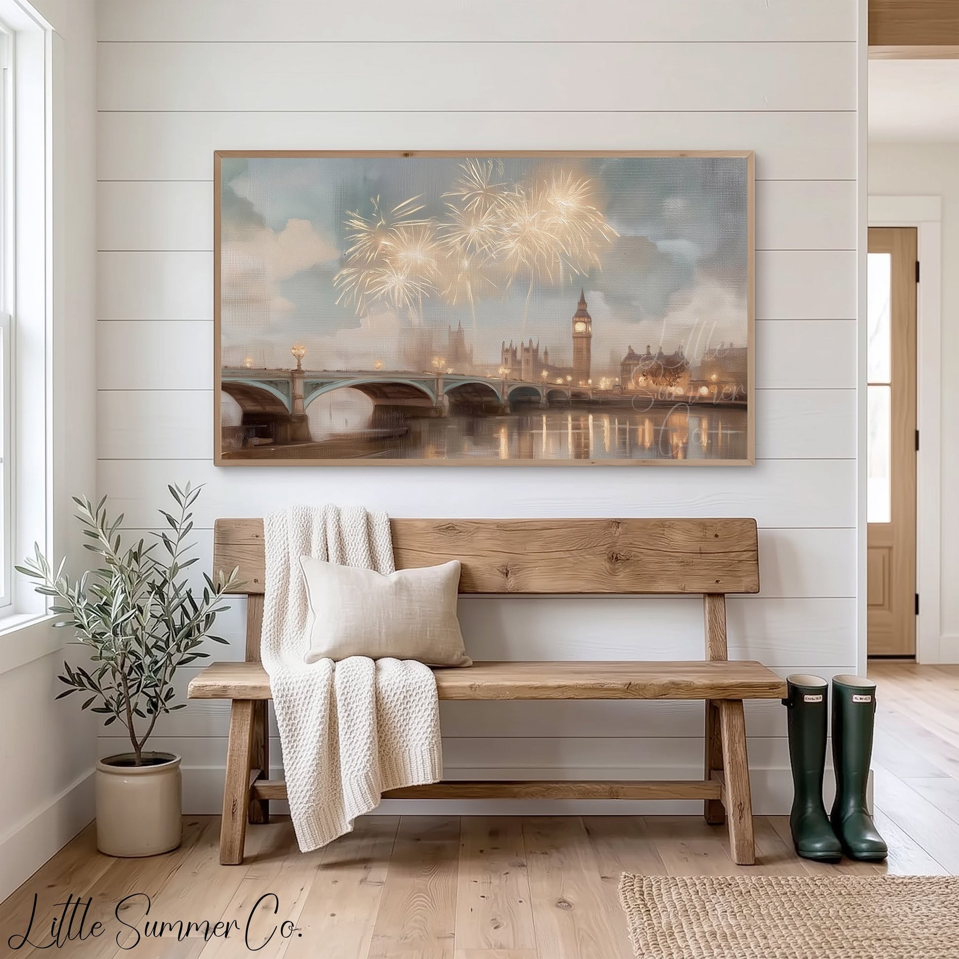 Big Ben Fireworks Frame TV Art displayed on a TV