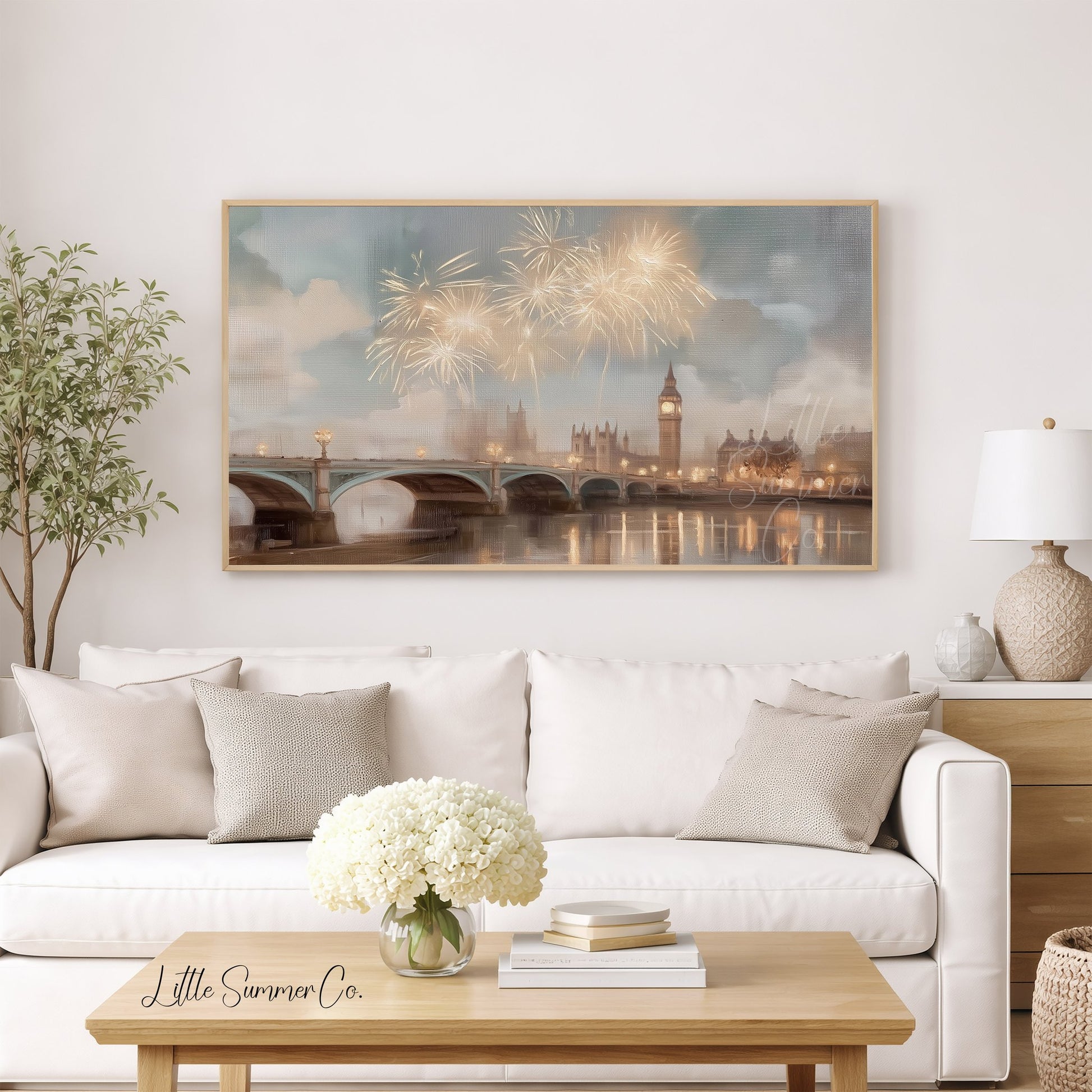 Big Ben Fireworks Frame TV Art displayed on a TV