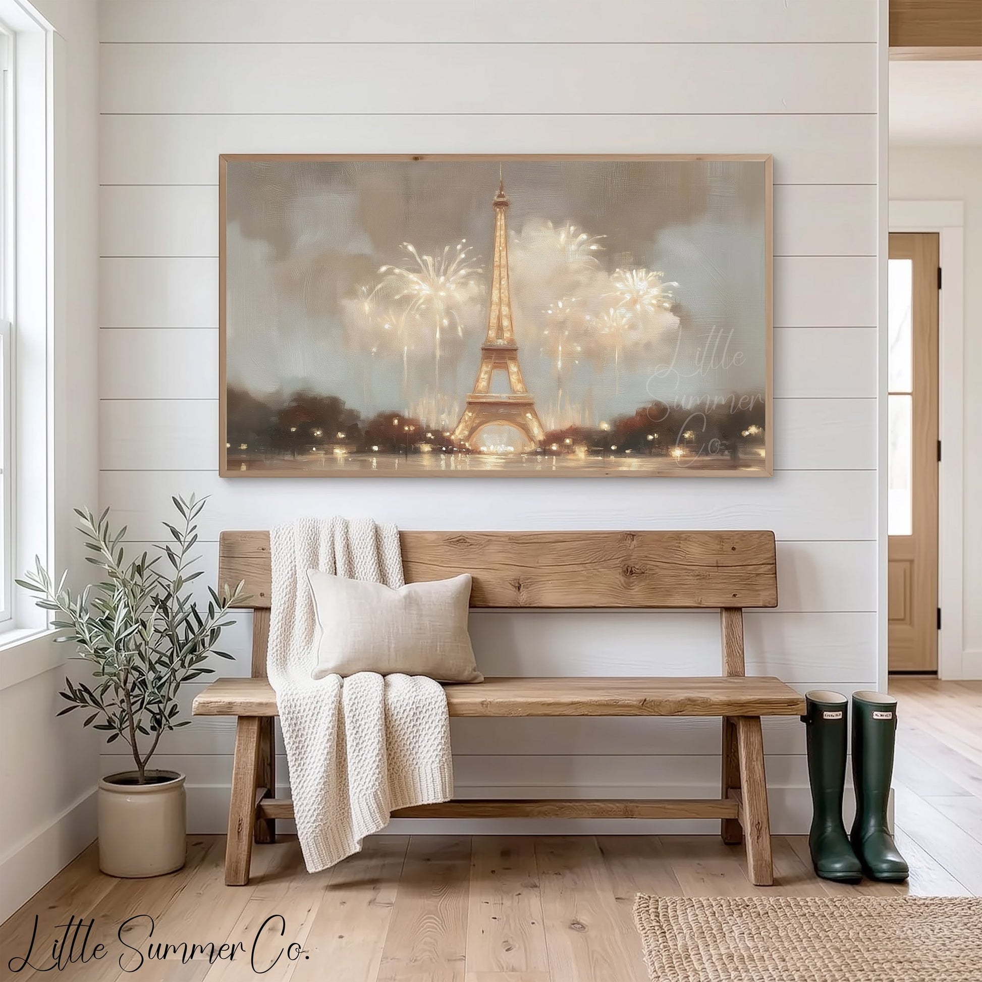 Eiffel Tower Fireworks Frame TV Art displayed on a TV